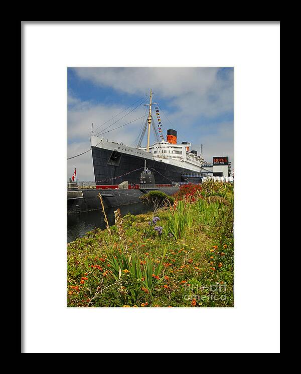 Rms Queen Mary Framed Print featuring the photograph RMS Queen Mary Russian Submarine by David Zanzinger