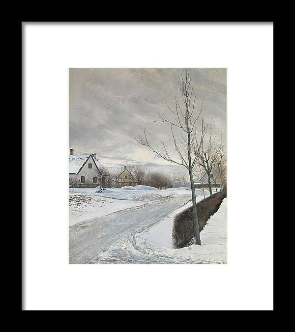 Road In The Village Of Baldersbr�nde (winter Day) Laurits Andersen Ring Framed Print featuring the painting Road in the Village of Baldersbrnde by Laurits Andersen Ring
