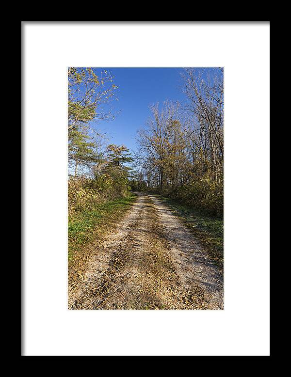 Road Framed Print featuring the photograph Road In Woods Autumn 4 B by John Brueske