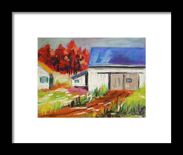 Blue Roof Framed Print featuring the painting Road to the Barn by John Williams