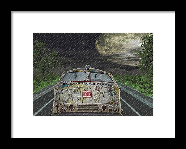 Bus Framed Print featuring the digital art Road Trip In The Rain by Digital Art Cafe