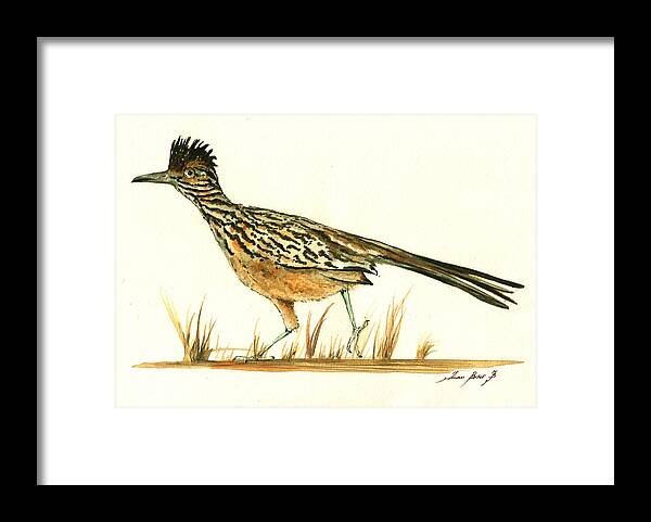 Roadrunner Framed Print featuring the painting Roadrunner bird by Juan Bosco