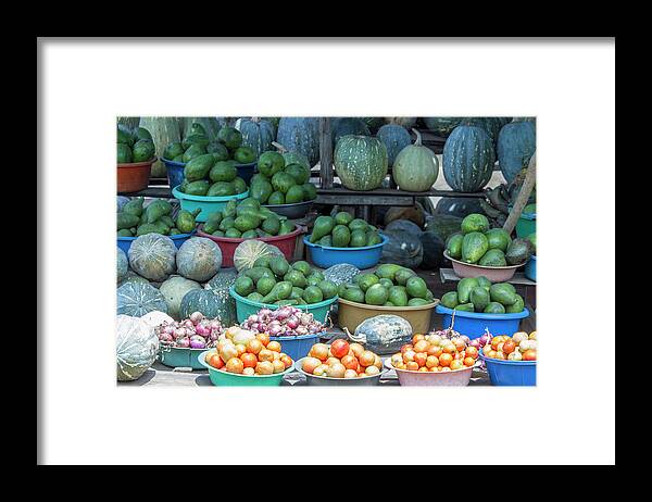 Africa Framed Print featuring the photograph Roadside produce stand, Uganda, Africa by Karen Foley