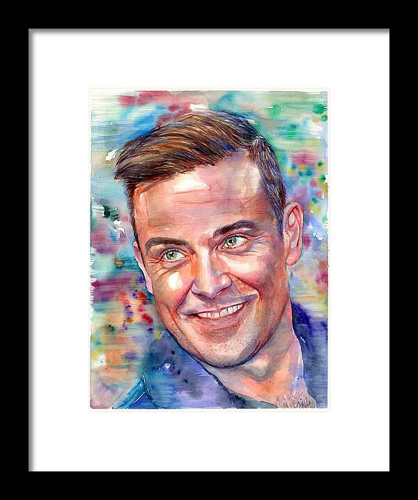Robbie Williams Framed Print featuring the painting Robbie Williams portrait by Suzann Sines