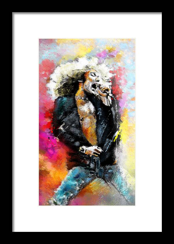 Music Framed Print featuring the painting Robert Plant 03 by Miki De Goodaboom