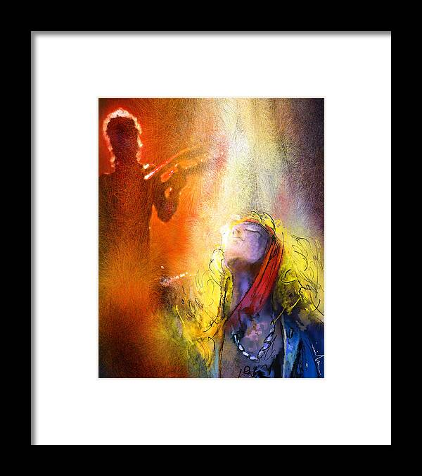 Music Framed Print featuring the painting Robert Plant and Jimmy Page 02 by Miki De Goodaboom