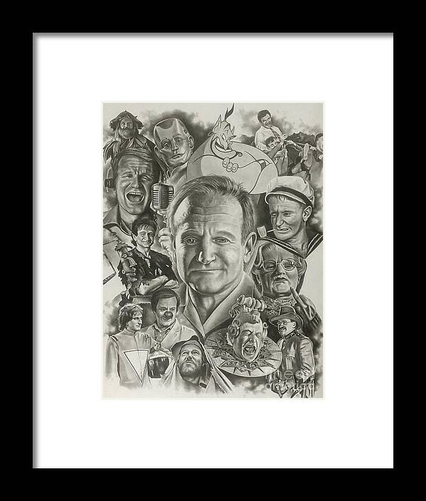 Robin Williams Framed Print featuring the drawing Robin Williams by James Rodgers