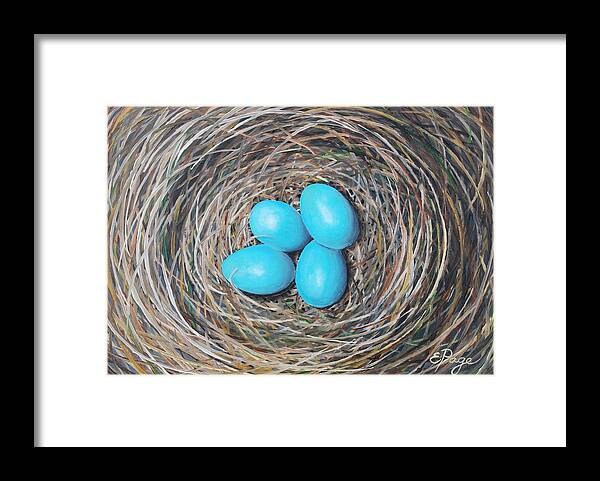 Realism Framed Print featuring the painting Robin's Eggs by Emily Page