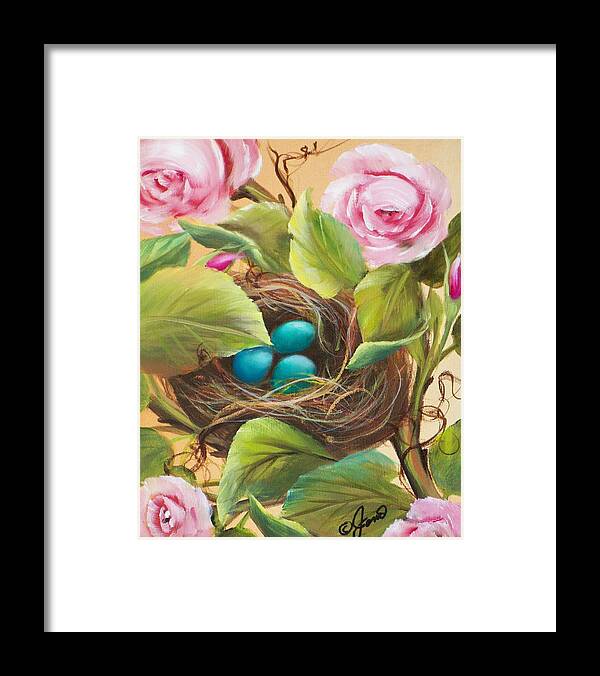 Floral Framed Print featuring the painting Robin's Nest by Joni McPherson
