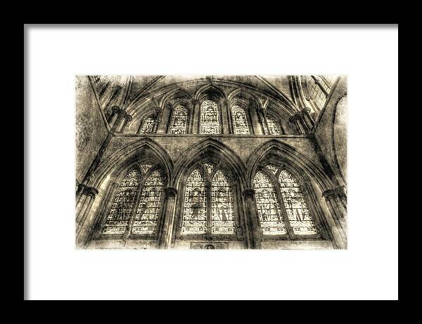 Rochester Cathedral Framed Print featuring the photograph Rochester Cathedral Stained Glass Windows Vintage by David Pyatt