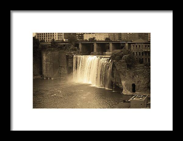 America Framed Print featuring the photograph Rochester, New York - High Falls Sepia by Frank Romeo