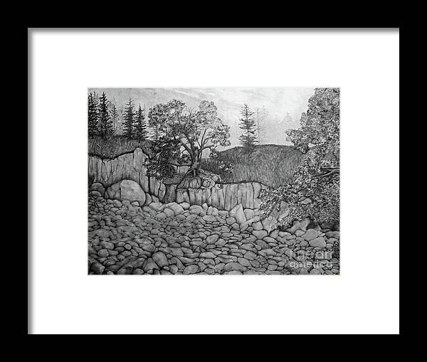 Rocks Framed Print featuring the drawing Rock Beach by John Stuart Webbstock