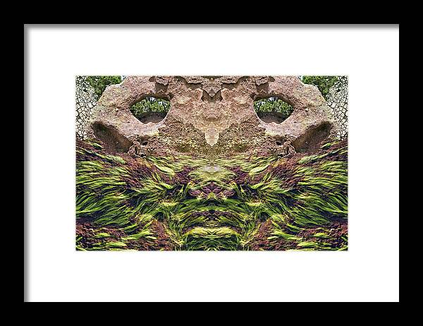 Split Personality Framed Print featuring the digital art Rock Lion by Becky Titus