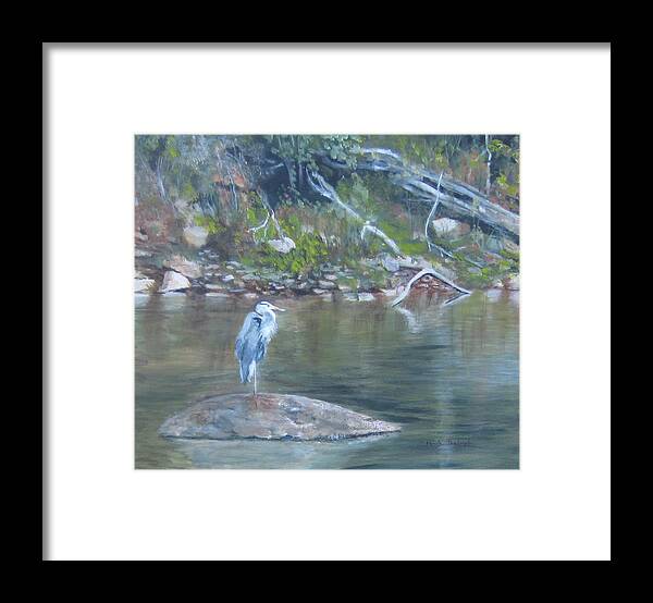 Blue Heron Framed Print featuring the painting Rock Star by Paula Pagliughi