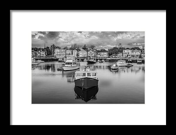 Motif No. 1 Framed Print featuring the photograph Rockport Harbor BW by Susan Candelario