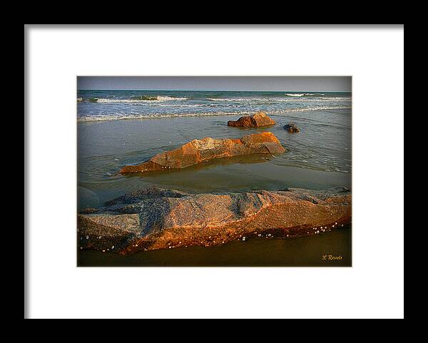 Ocean Framed Print featuring the photograph Rocks and Waves by Leslie Revels