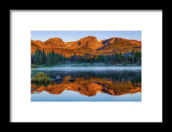 America Framed Print featuring the photograph Rocky Mountain Park Mountain Landscape - Colorful Sunrise Reflections by Gregory Ballos