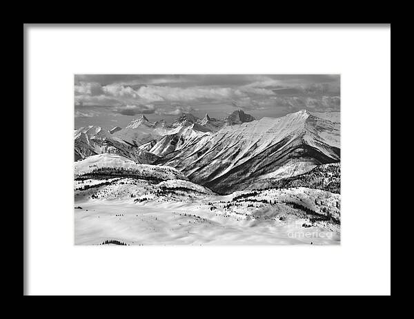 Banff Framed Print featuring the photograph Rocky MOuntain Views From The Slopes Of Sunshine Black And White by Adam Jewell