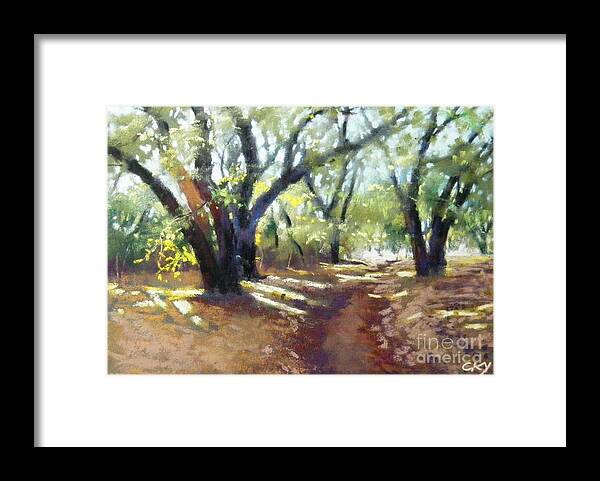 California Landscape Framed Print featuring the painting Rocky Oak Park by Celine K Yong