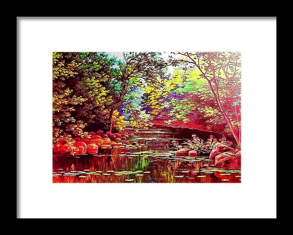 Art Framed Print featuring the digital art Rocky Rainbow River by Charmaine Zoe