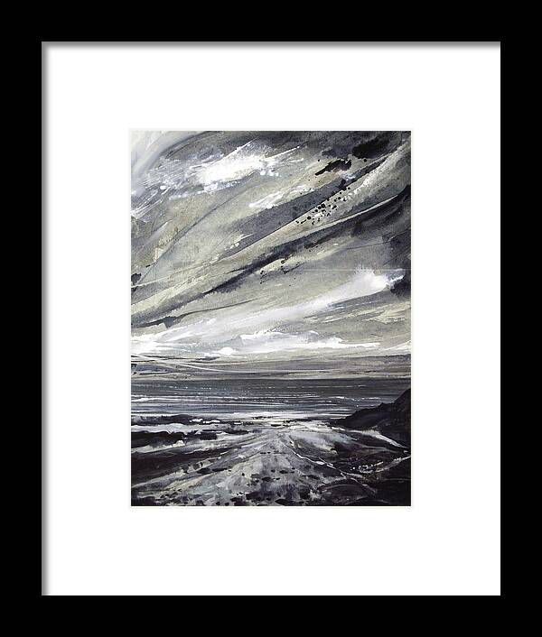 Shoreline Framed Print featuring the painting Rocky shore by Keran Sunaski Gilmore
