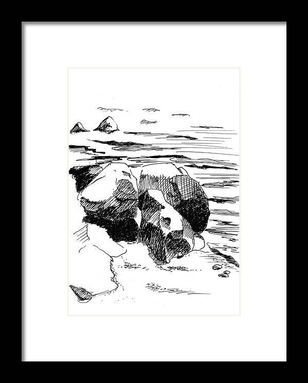 Nature Framed Print featuring the drawing Rocky Shore by Masha Batkova