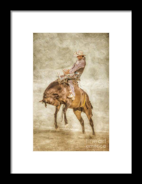 Rodeo Bronco Riding Framed Print featuring the digital art Rodeo Bronco Riding Four by Randy Steele