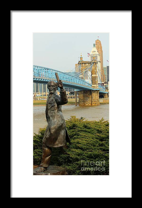 Cincinnati Ohio Framed Print featuring the photograph Roebling and his Bridge 1962 by Jack Schultz