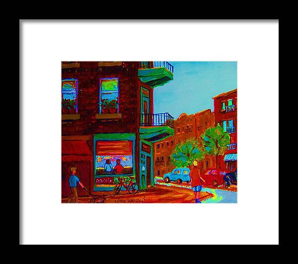 Montreal Framed Print featuring the painting Rollerblading Past The Cafe by Carole Spandau