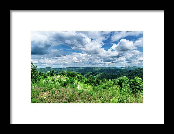 Eastern Ky Framed Print featuring the photograph Rolling hills and Puffy Clouds by Lester Plank