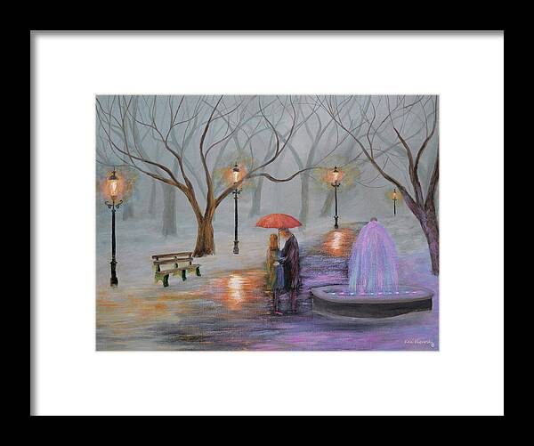 Snow Framed Print featuring the painting Romance In The Park by Ken Figurski