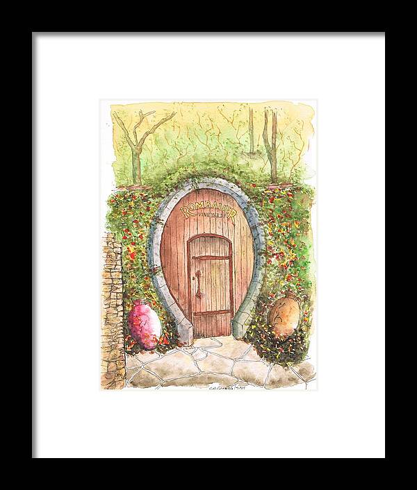 Rombauer Vineyard Framed Print featuring the painting Rombauer Vineyard entrance door, California by Carlos G Groppa