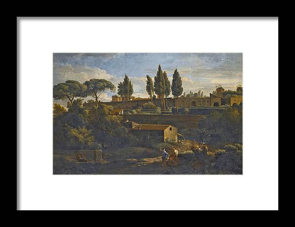 Attributed To Jan Frans Van Bloemen Framed Print featuring the painting Rome a terraced garden probably that of the Villa Silvestri Rivaldi by Attributed to Jan Frans van Bloemen