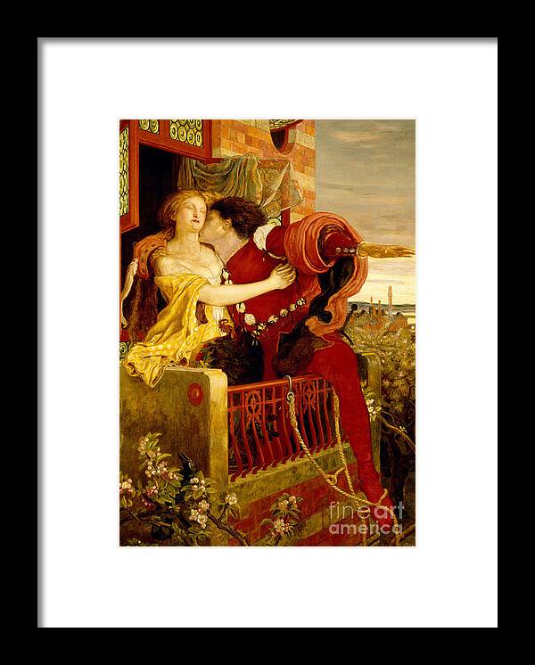 Ford Madox Brown Framed Print featuring the painting Romeo and Juliet parting on the balcony by MotionAge Designs