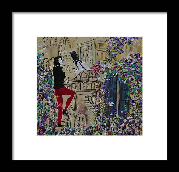 Love Story Framed Print featuring the painting Romeo and Juliet. by Sima Amid Wewetzer