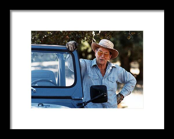 Reagan Framed Print featuring the photograph Ronald Reagan at Rancho del Cielo - 1985 by War Is Hell Store