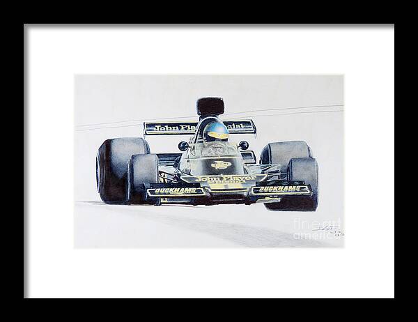 Formula 1 Framed Print featuring the drawing Ronnie Peterson - Lotus 76 by Lorenzo Benetton