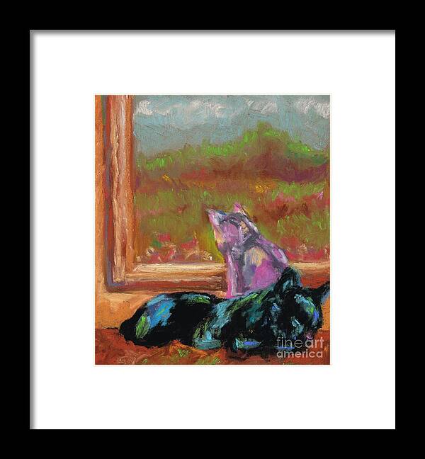 Cats Framed Print featuring the painting Room With A View by Frances Marino