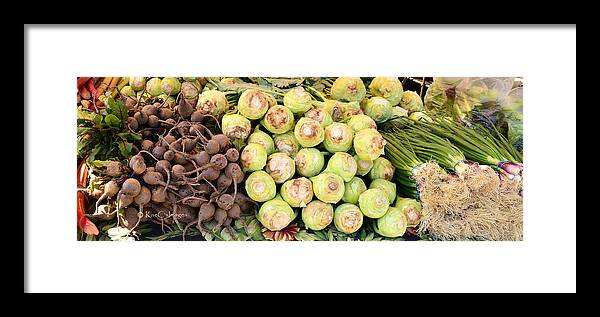 Root Vegetables Framed Print featuring the photograph Root Display at Farmers Market by Kae Cheatham
