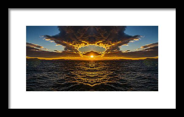 America Framed Print featuring the digital art Rosario Strait Sunset Reflection by Pelo Blanco Photo