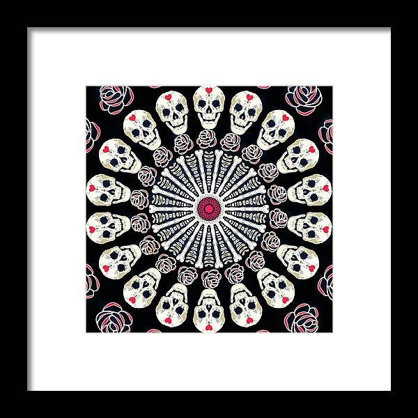 All Saints Day Framed Print featuring the digital art Rose and Bone Mandala of the Heart by Ronda Broatch