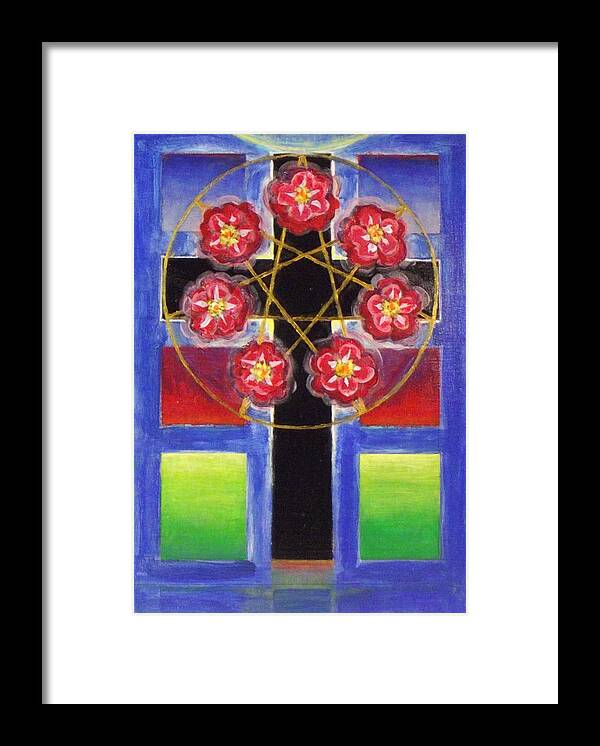 Rose Cross With 7 Pointed Star Framed Print featuring the painting Rose Cross with 7 Pointed Star, Stephen Hawks 2015 by Stephen Hawks