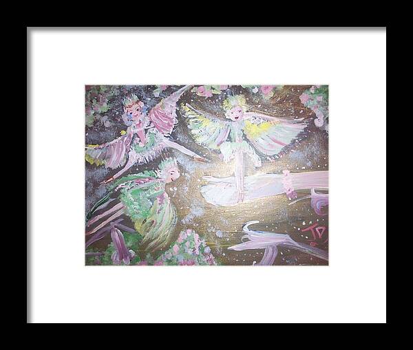 Rose Framed Print featuring the painting Rose Fairies by Judith Desrosiers