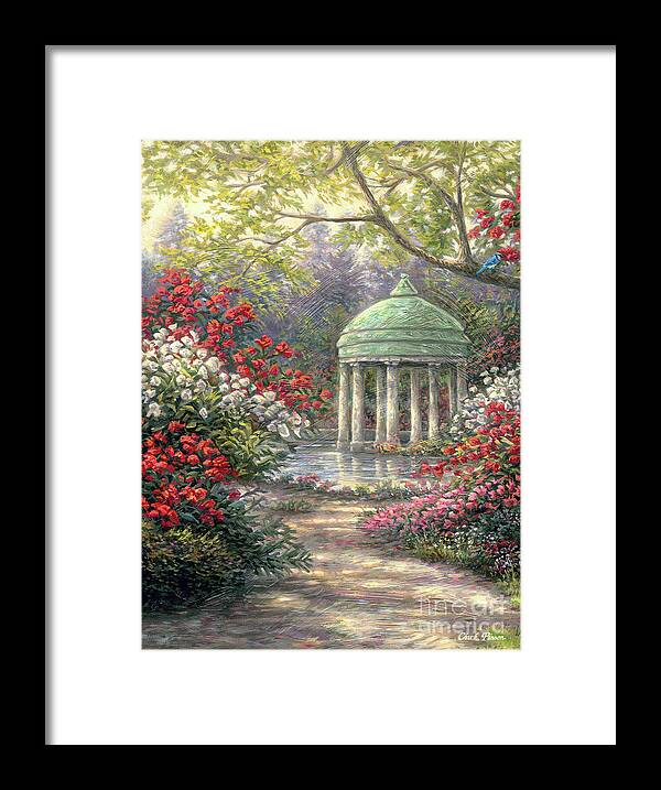 Vertical Framed Print featuring the painting Rose Garden Gazebo by Chuck Pinson