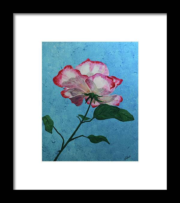 Flower Framed Print featuring the painting Rose on Blue by Nancy Sisco