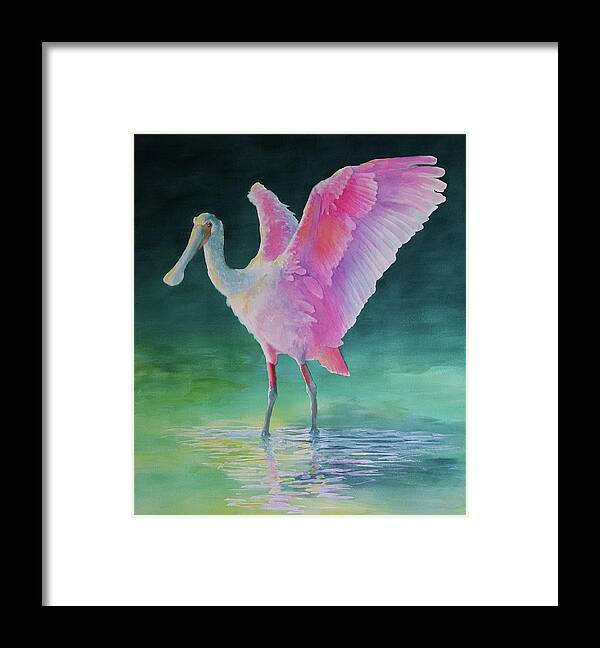 Florida Framed Print featuring the painting Roseate Spoonbill Stretching Wings by George Harth