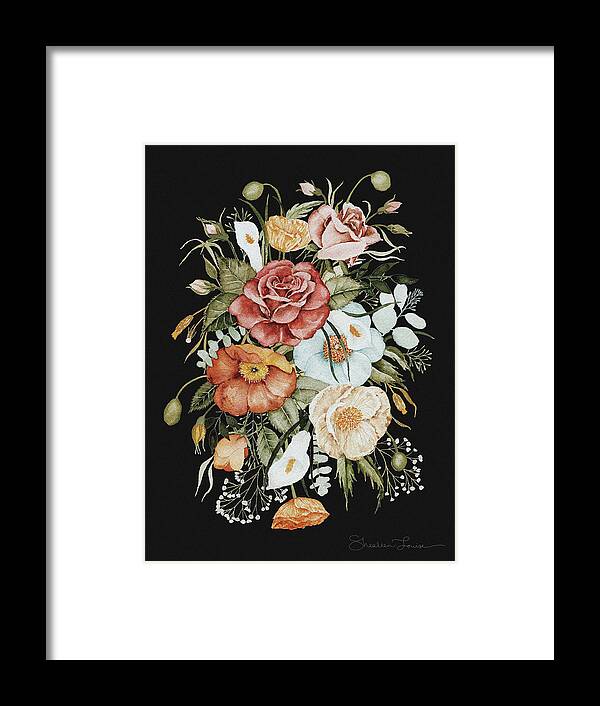 Florals Framed Print featuring the painting Roses and Poppies Bouquet by Shealeen Louise