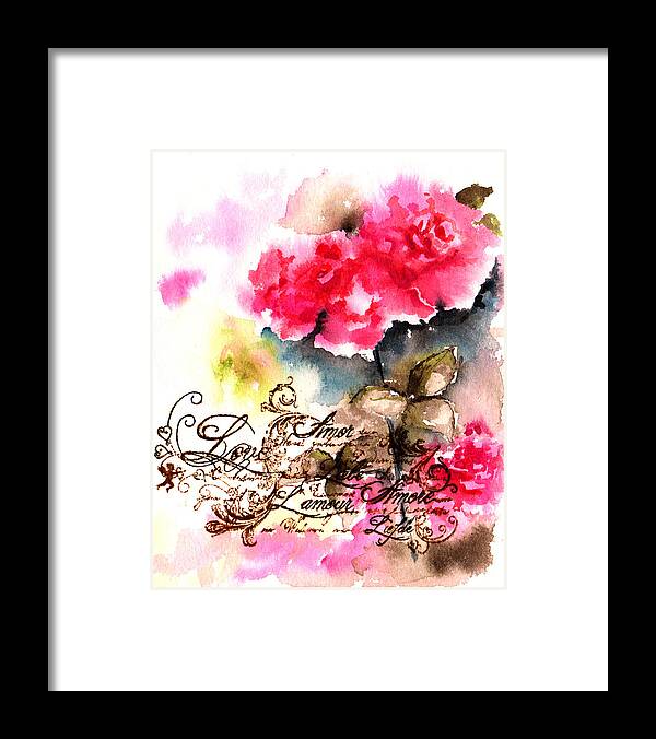 Flower Framed Print featuring the painting Roses card by Isabel Salvador
