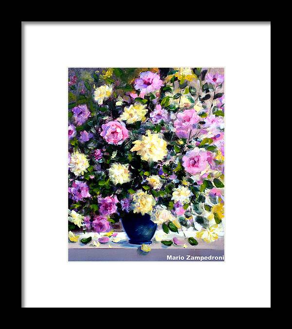 Roses Framed Print featuring the painting Roses by Mario Zampedroni