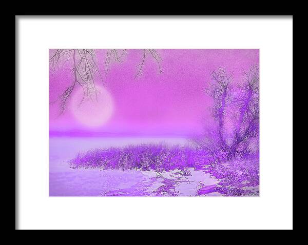 Joelbrucewallach Framed Print featuring the digital art Rosy Hued Moonlit Lake - Boulder County Colorado by Joel Bruce Wallach